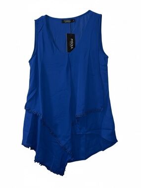 Fisoul Women's V-Neck Royal Blue Asymmetrical Sleeveless Top Small NWT